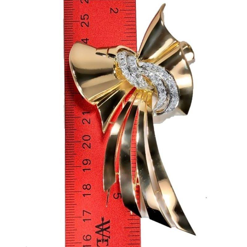 Women's French Retro, Gold and Diamond Bow Brooch Long