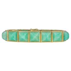 French Retro Gold and Sugarloaf Amazonite Line Bracelet, Lucien Péry
