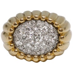 French Retro Gold Platinum and Diamond Ring