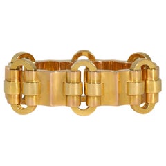 French Retro Gold Tank Bracelet of Geometric Links