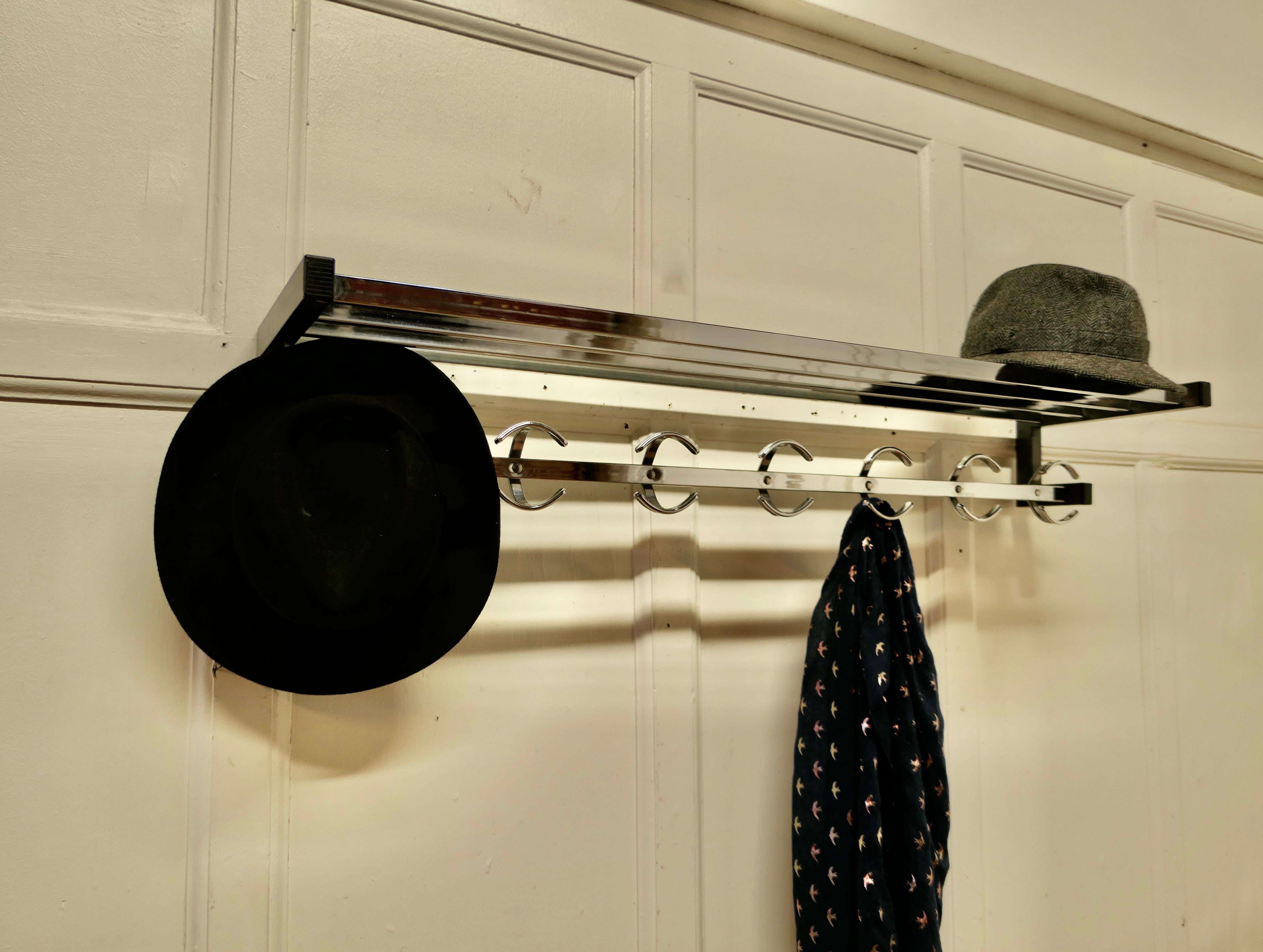 French Retro Long Chrome Hat and Coat Rack For Sale 2