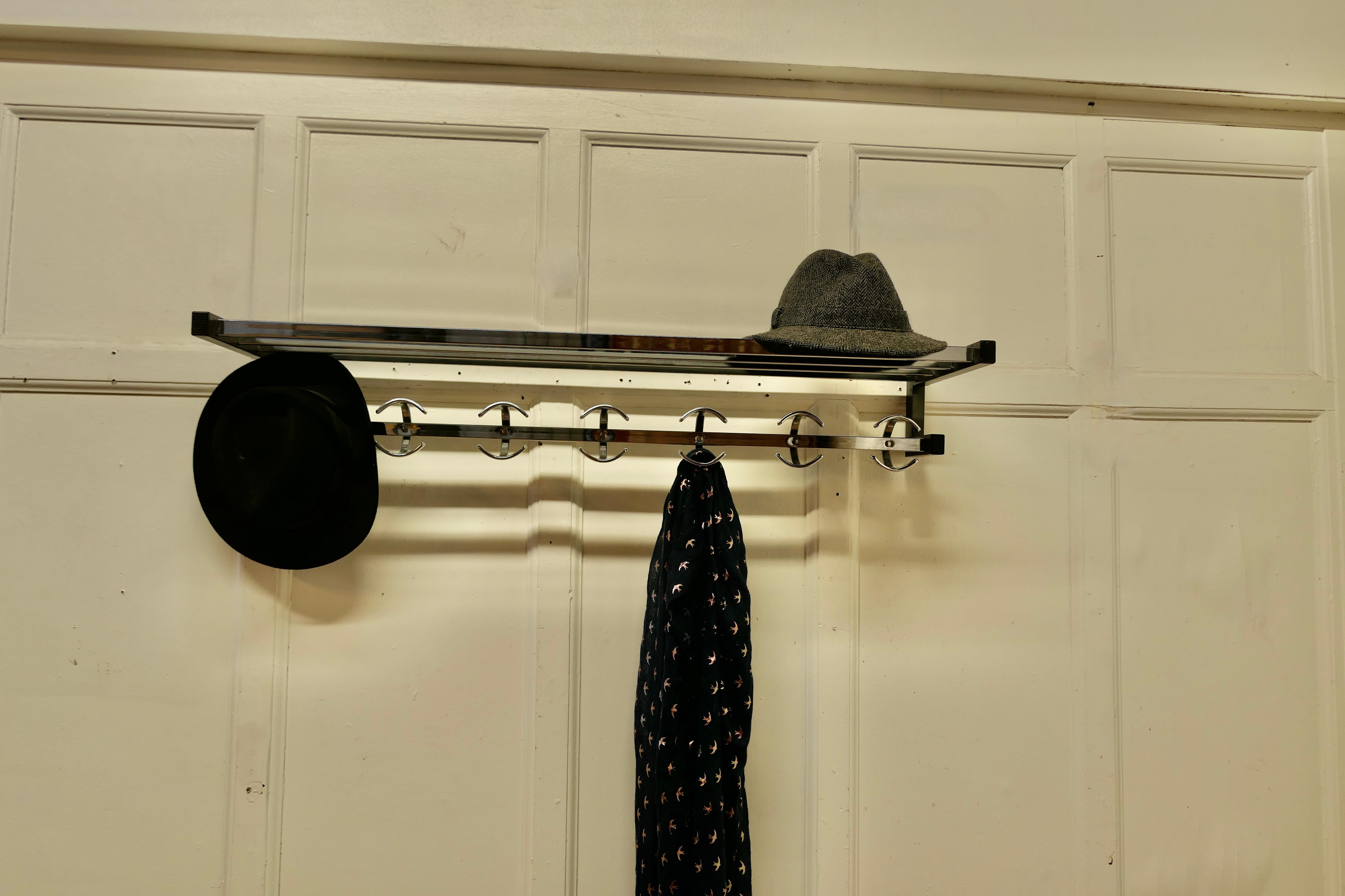 French Retro Long Chrome Hat and Coat Rack For Sale 3