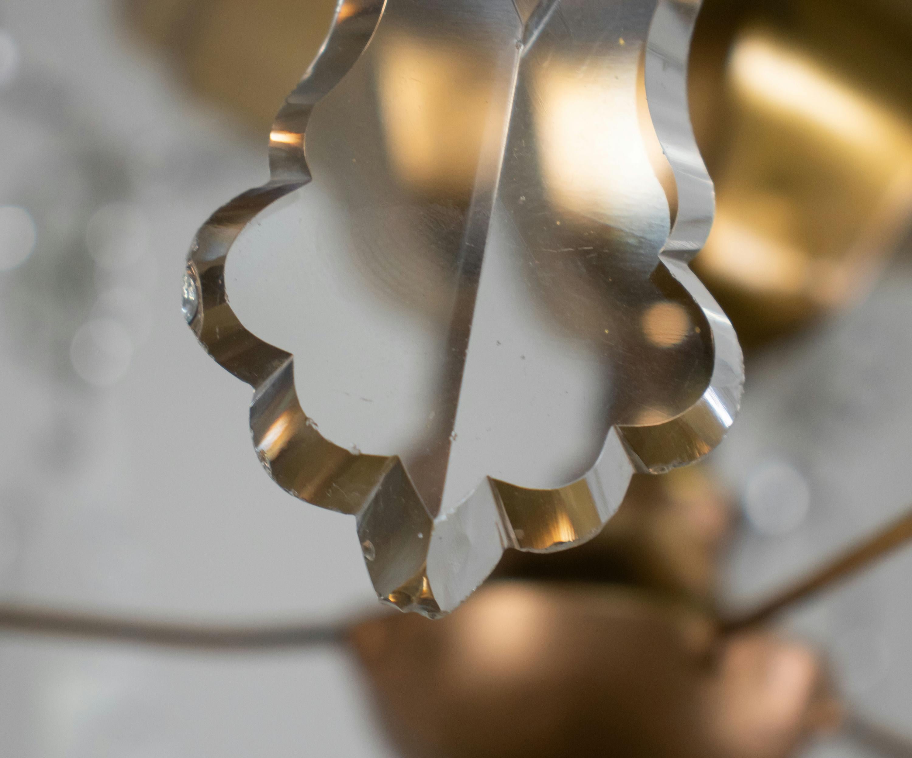Lampadario francese retrò in stile Luigi XV in ottone e cristallo in vendita 3