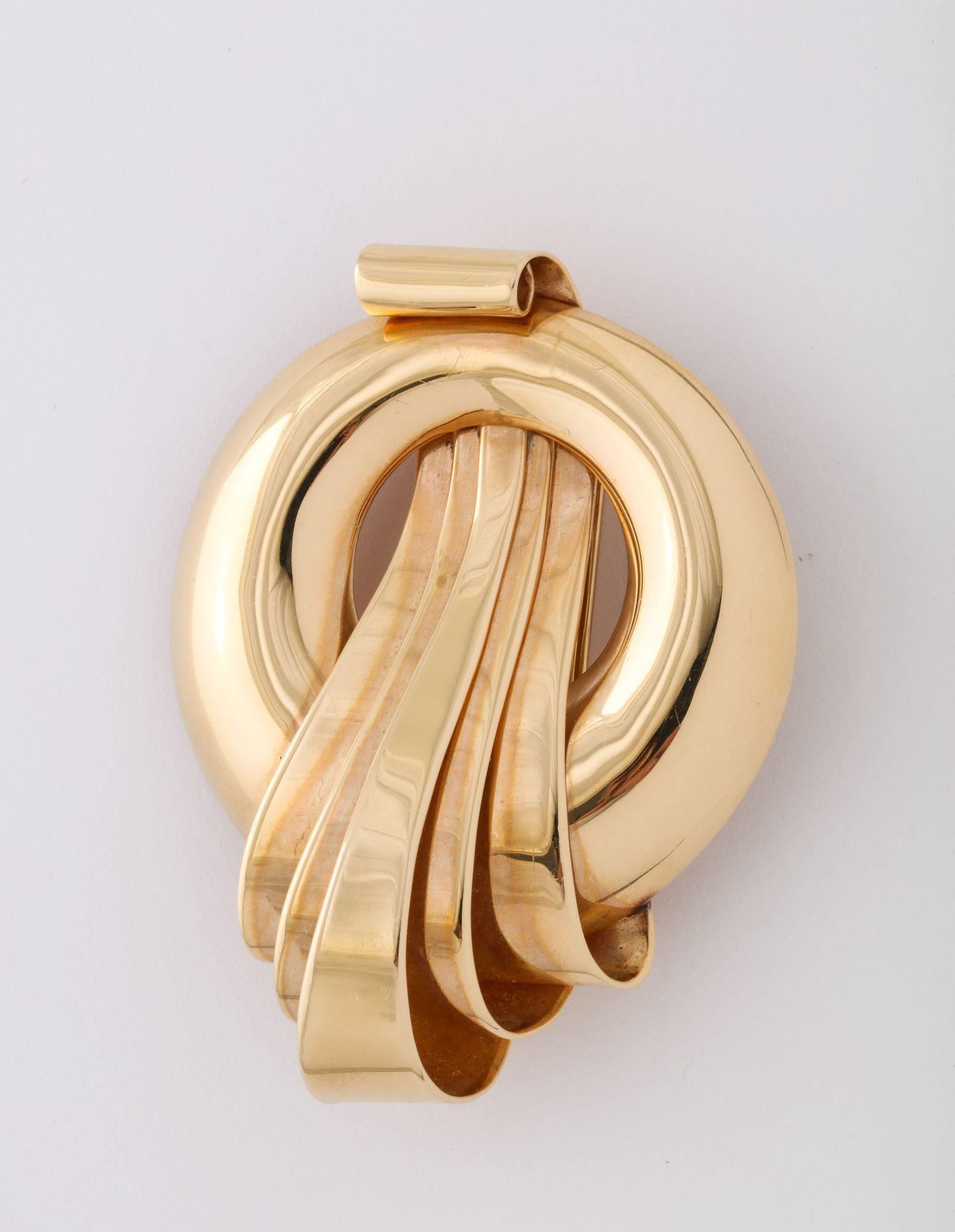 Retro 14K Brooch/Clip in the Style of Mauboussian  For Sale 5