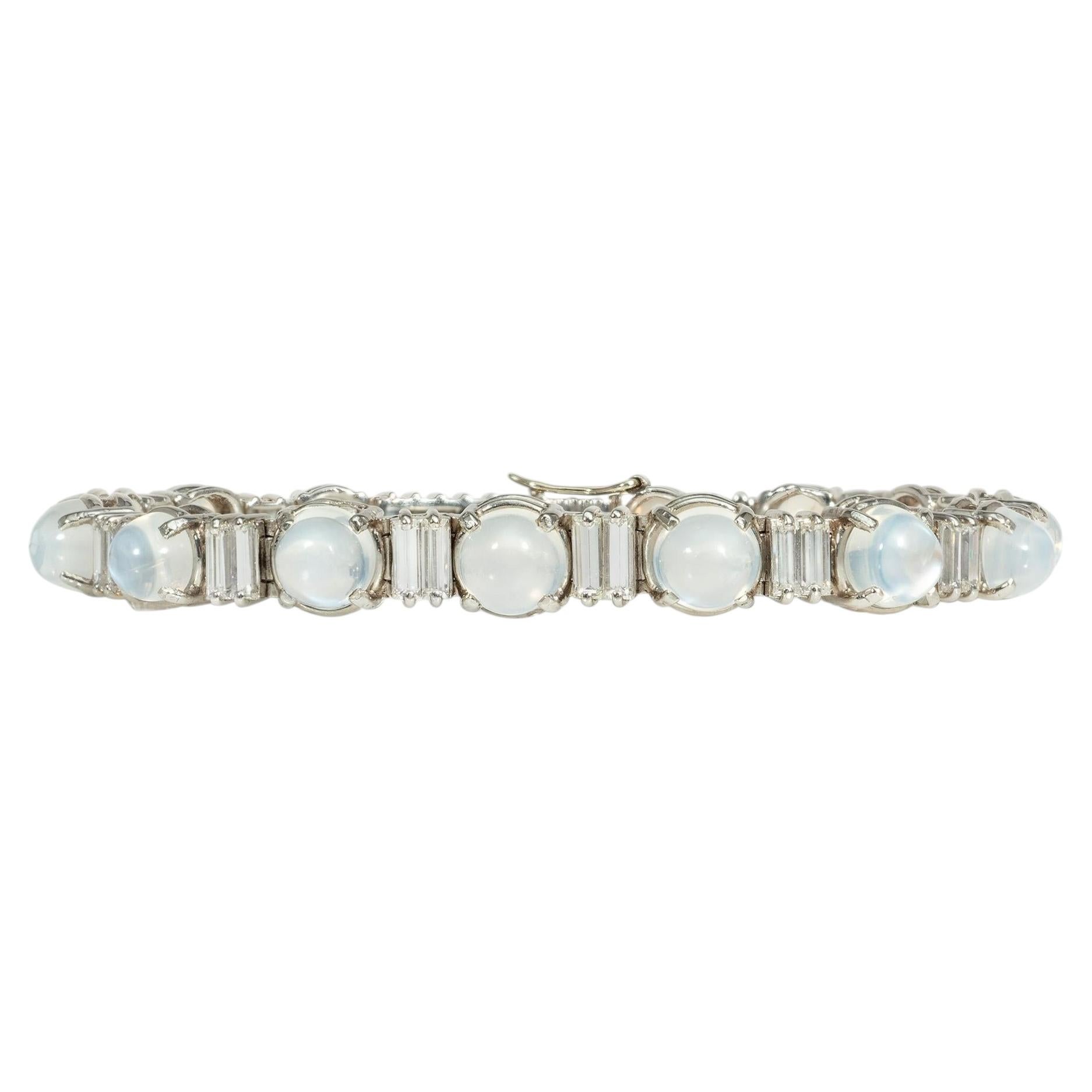 French Retro moonstone and diamond bracelet
