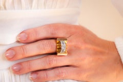Français Rétro Ancien Bague Tank en or rose 18 carats avec diamant de taille européenne