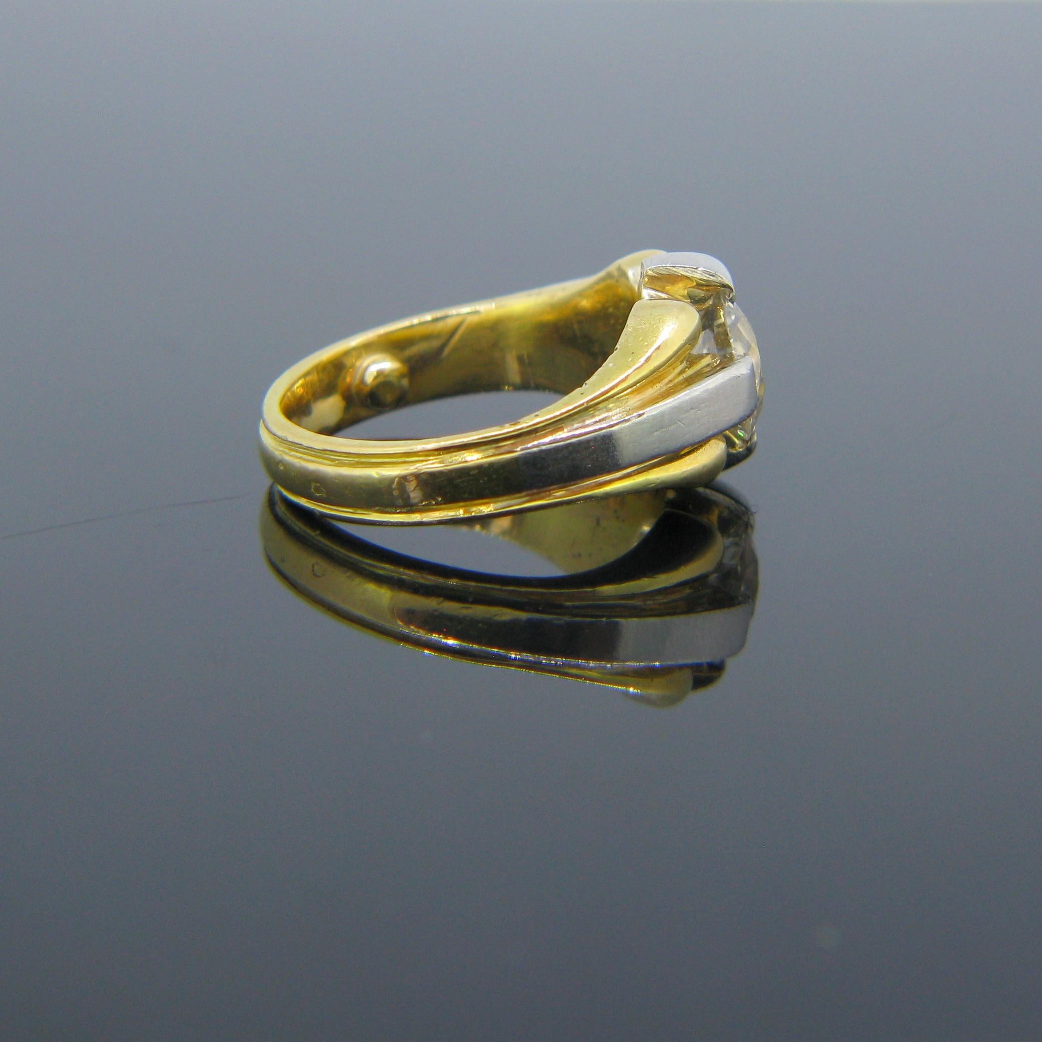 Old Mine Cut French Retro Old Mine 2 Carat Diamond Yellow Gold and Platinum Ring