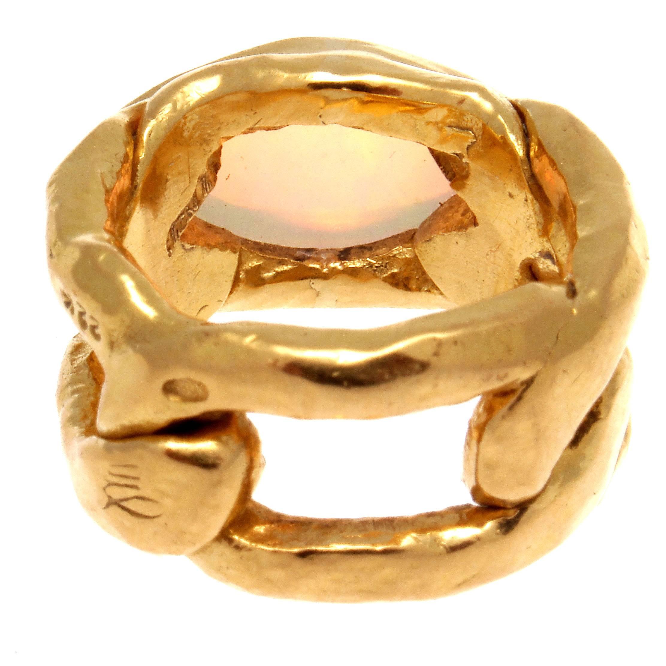 French Retro Opal 22 Karat Gold Ring In Excellent Condition In Beverly Hills, CA