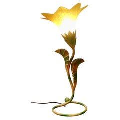 French Retro Painted Toleware Lilly Pad Table Lamp