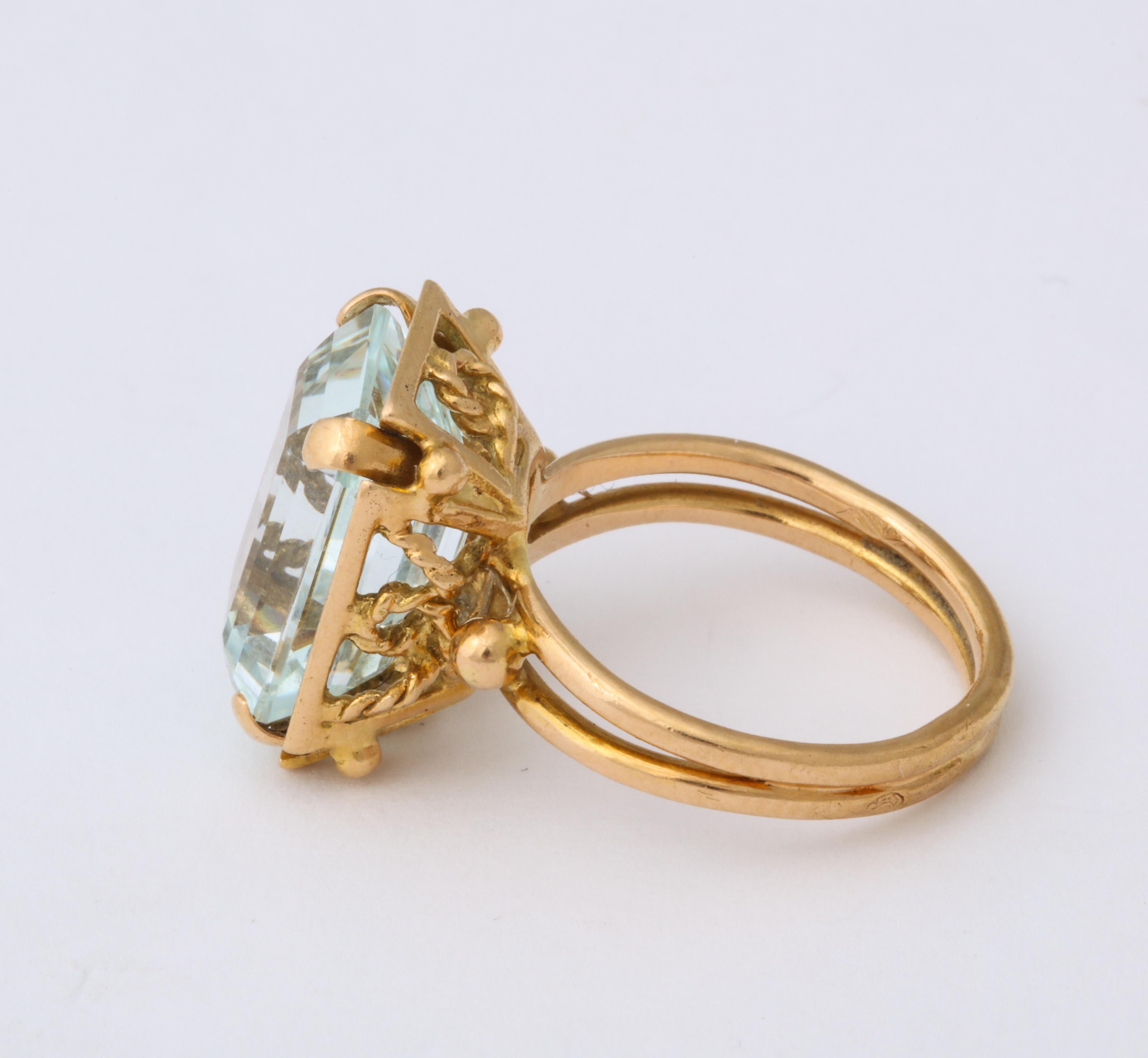 Women's French Retro Rectangular Aquamarine Gold Ring
