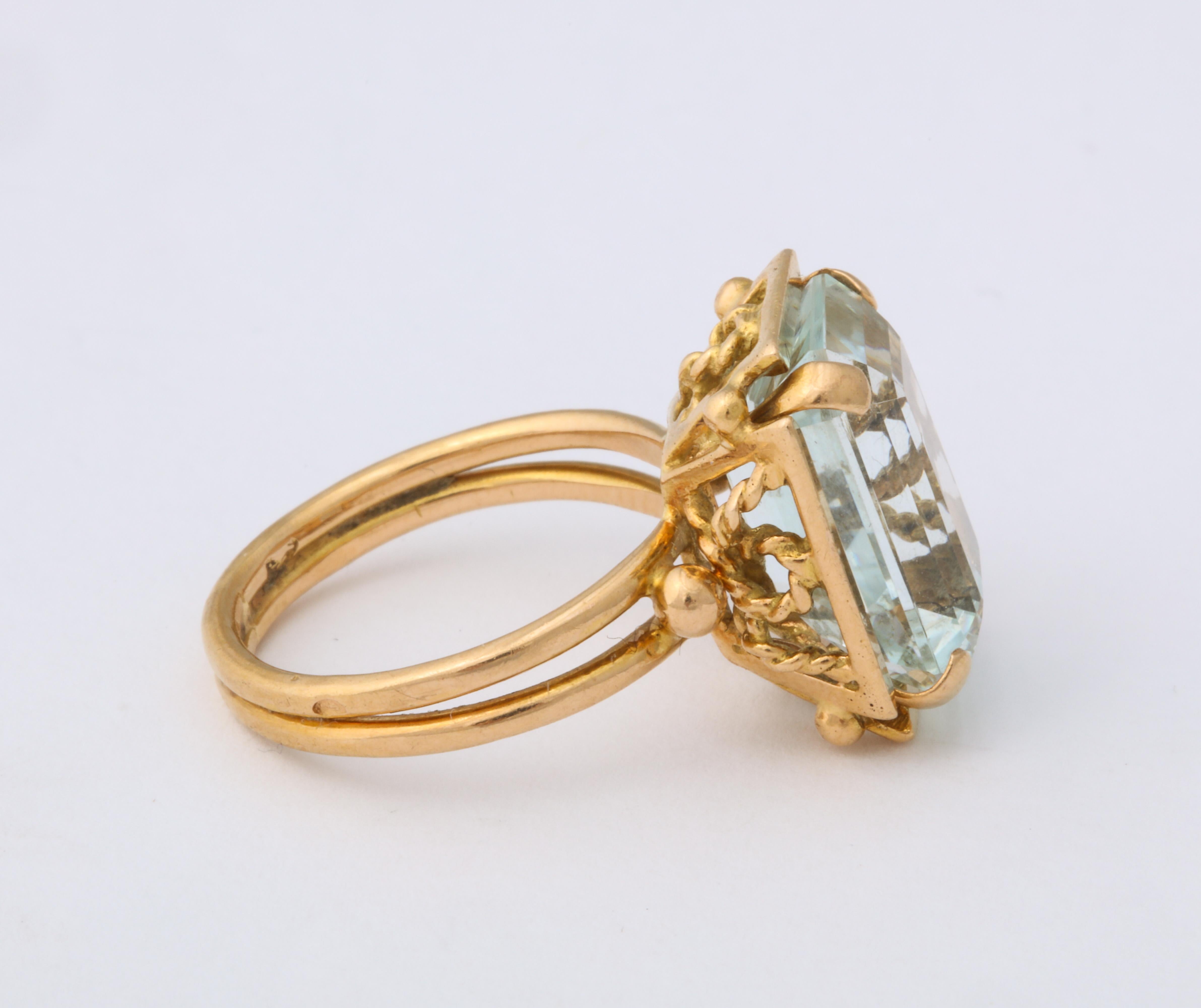 French Retro Rectangular Aquamarine Gold Ring 1