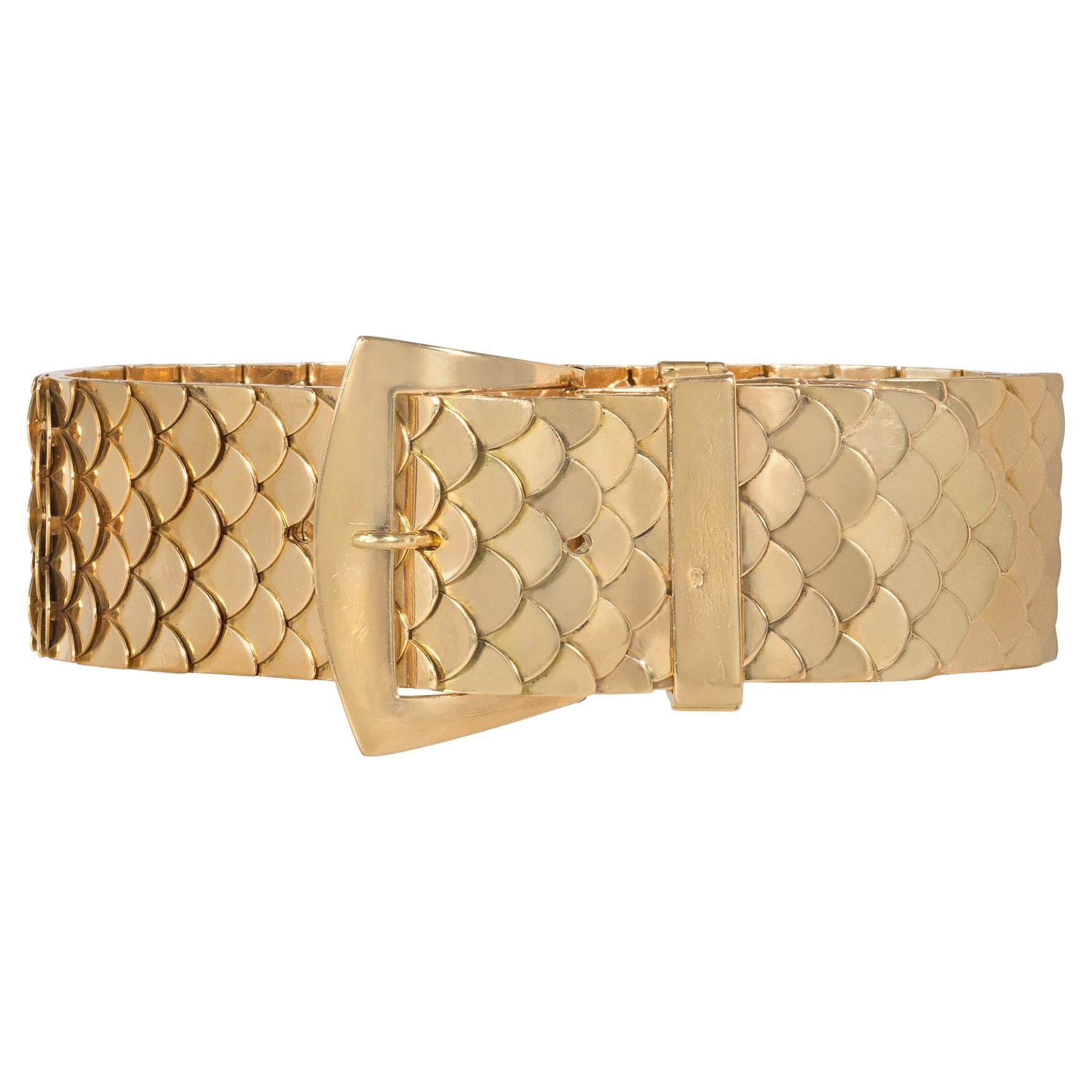 Bracciale da cintura regolabile in oro rosa retrò francese con design a squame in vendita
