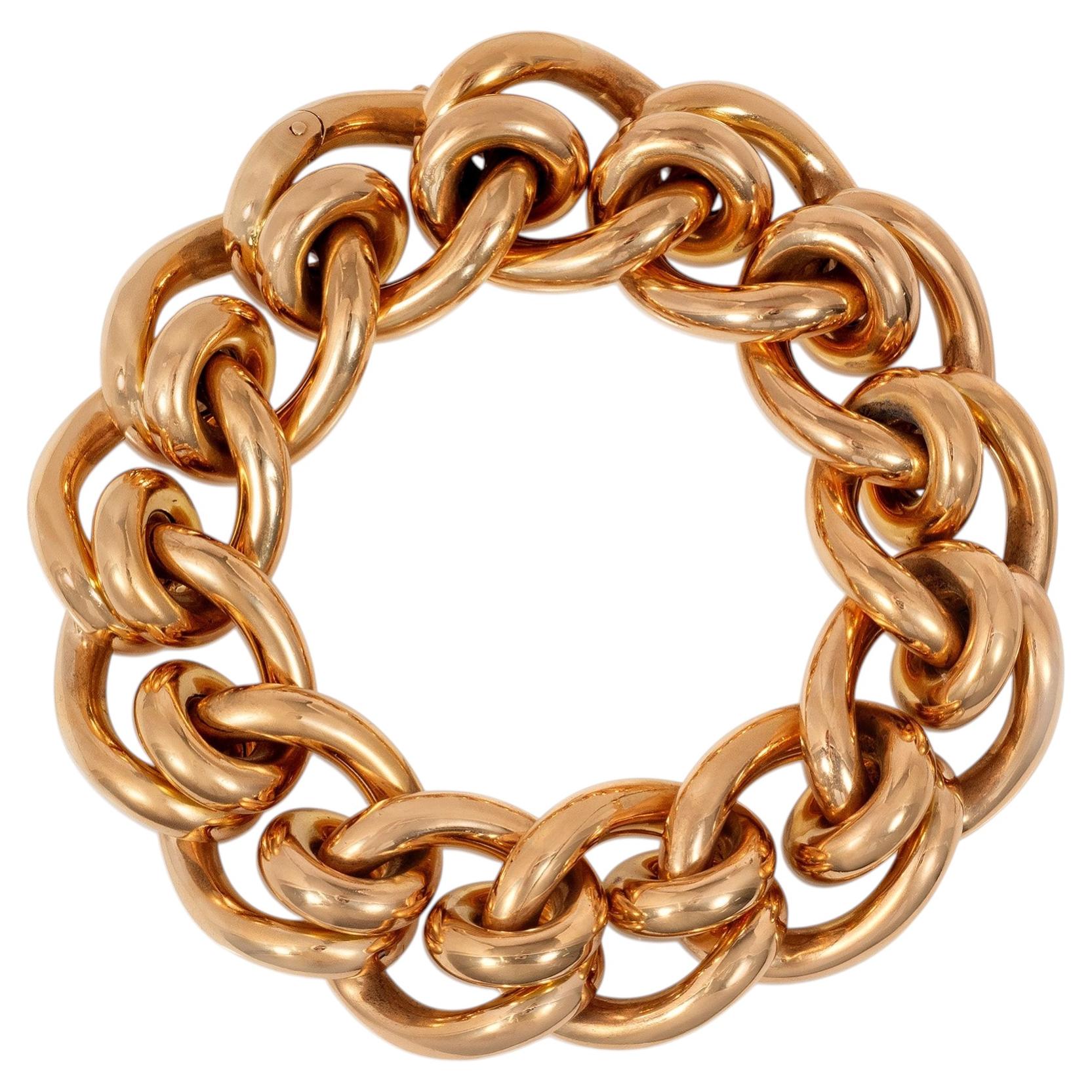 French Retro rose gold mouse trap link bracelet For Sale