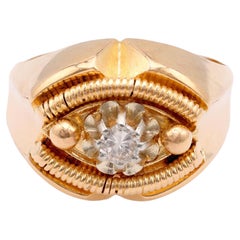 Anello retrò francese con diamante rotondo taglio Brilliante in oro rosa 18 carati