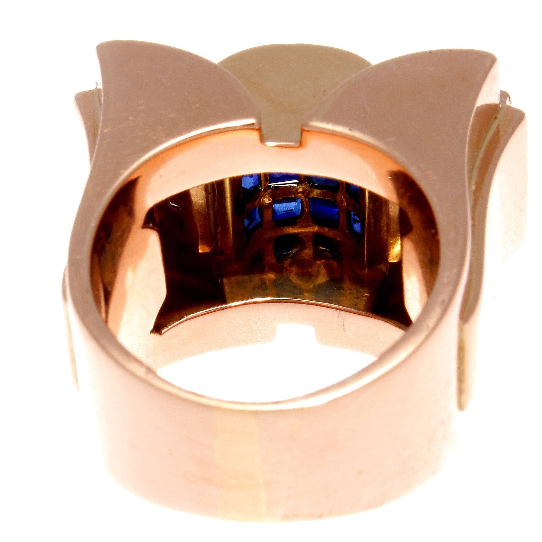 Women's French Retro Sapphire Diamond Rose Gold Ring
