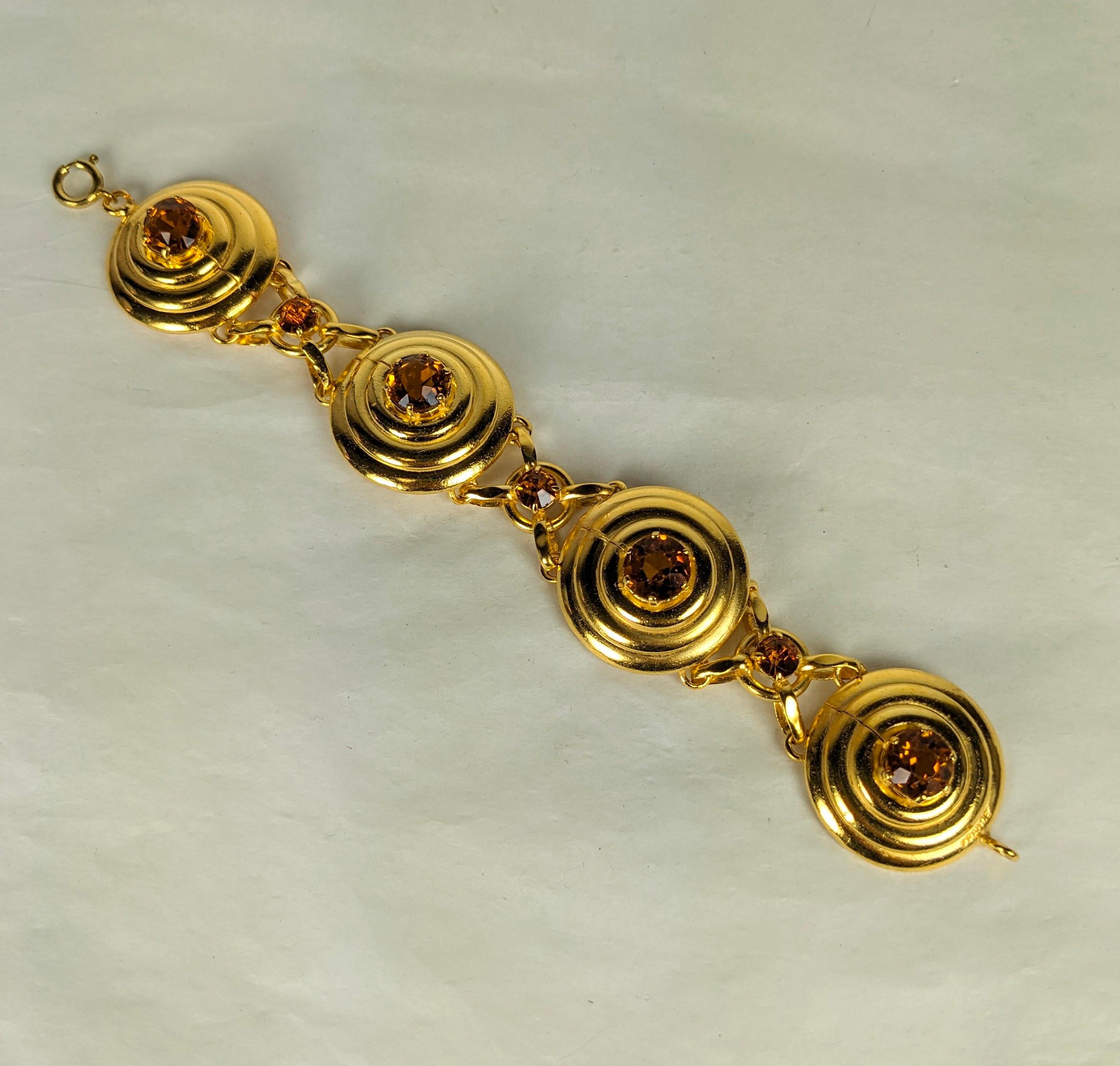 French Retro Stepped Link Faux Citrine Bracelet In Excellent Condition For Sale In New York, NY