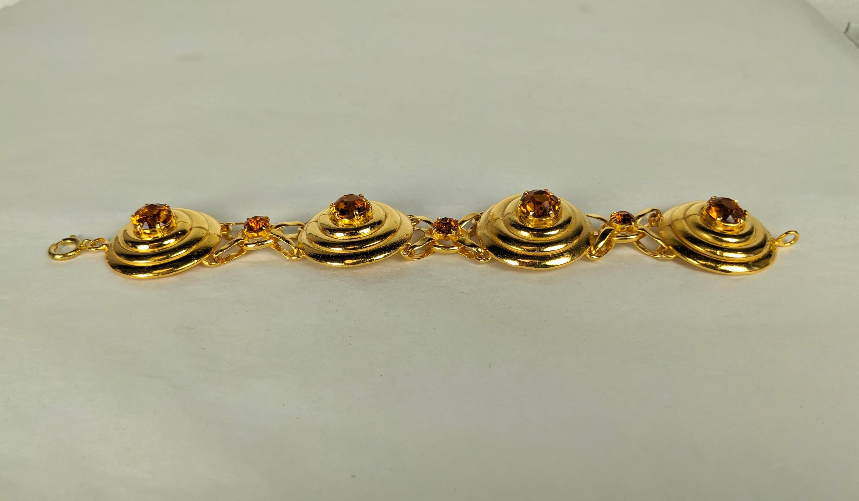 Women's French Retro Stepped Link Faux Citrine Bracelet For Sale