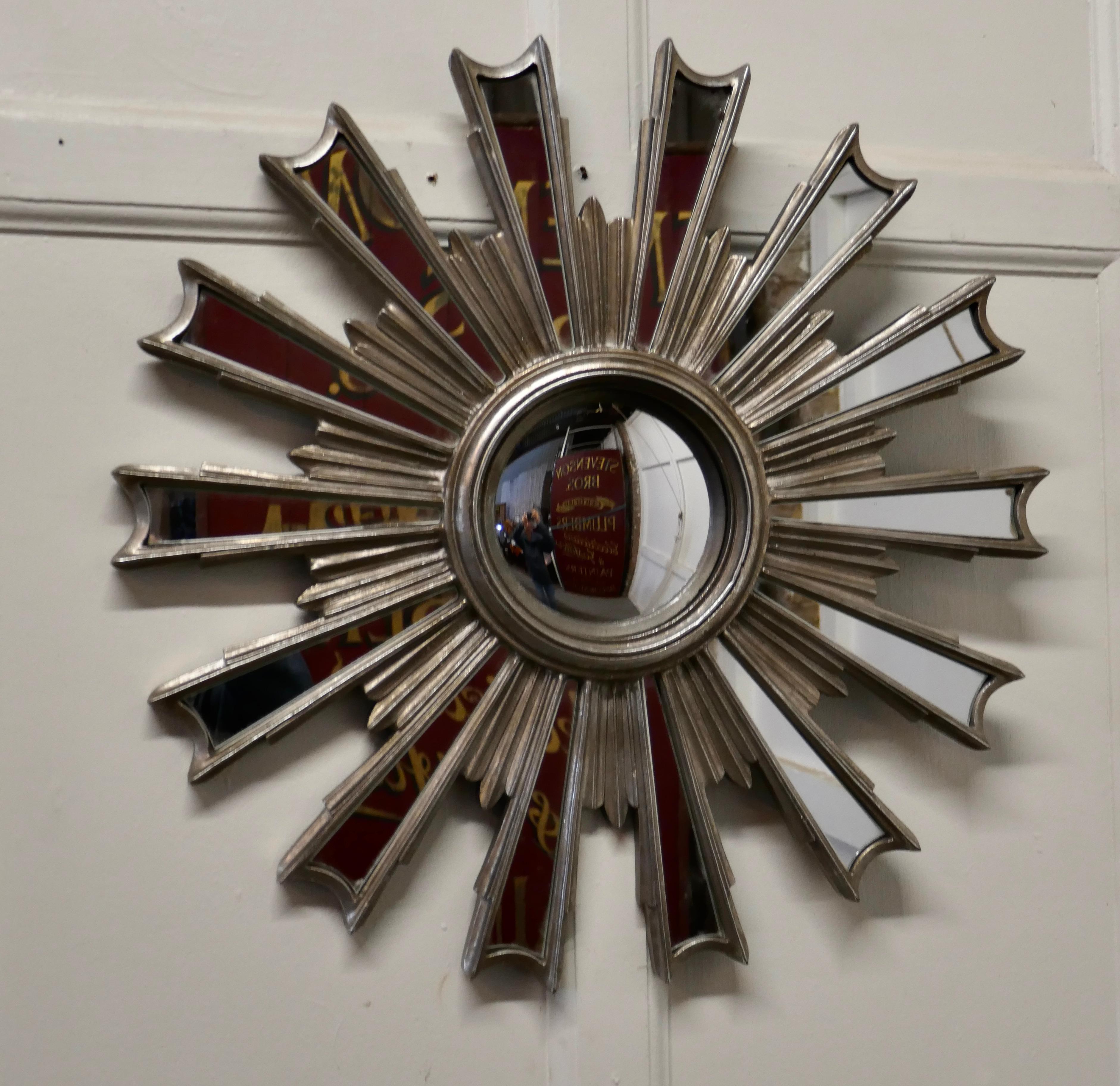 Mid-Century Modern French Retro Sunburst Industrial Look Polished Mirror For Sale