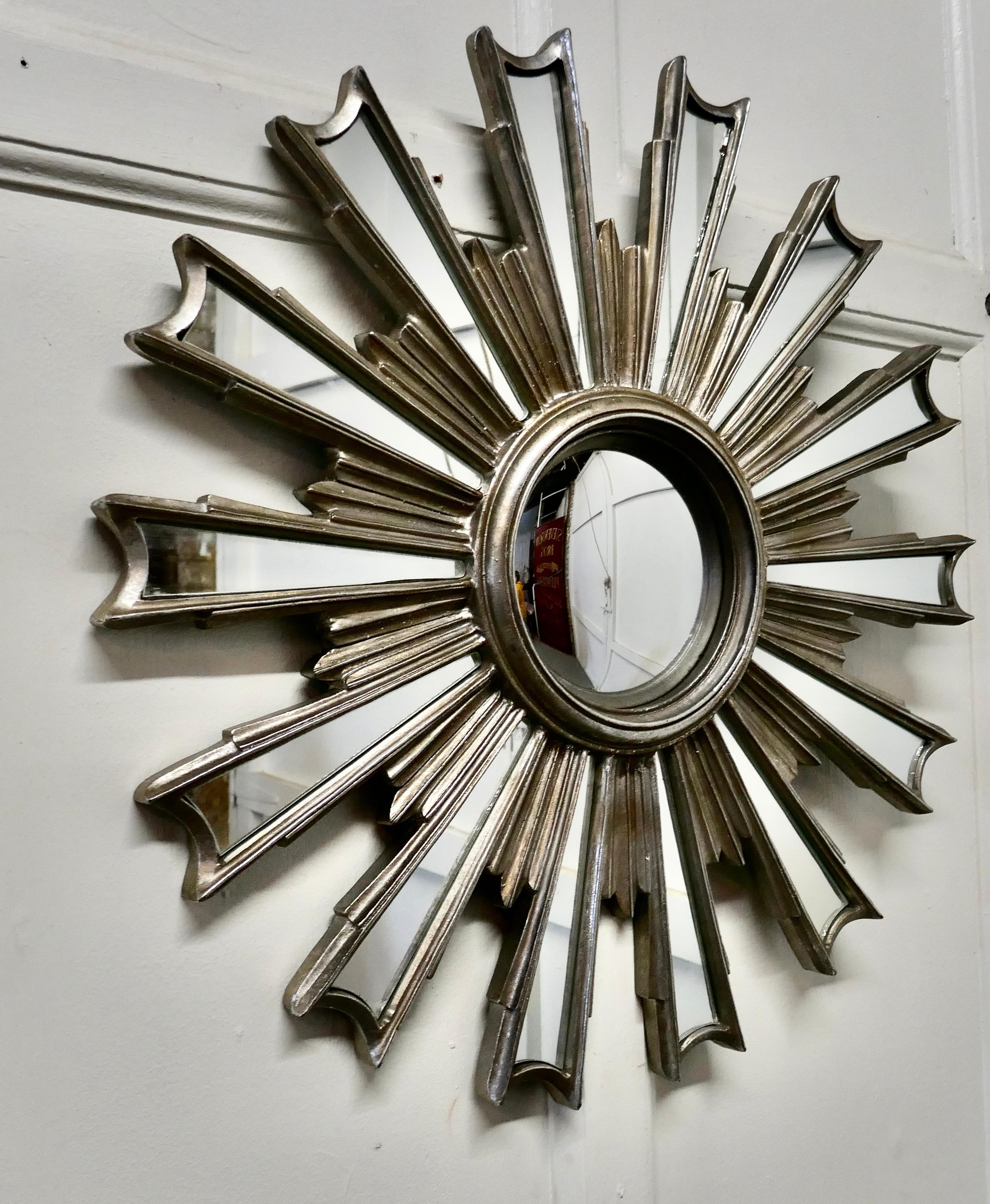 20th Century French Retro Sunburst Industrial Look Polished Mirror For Sale