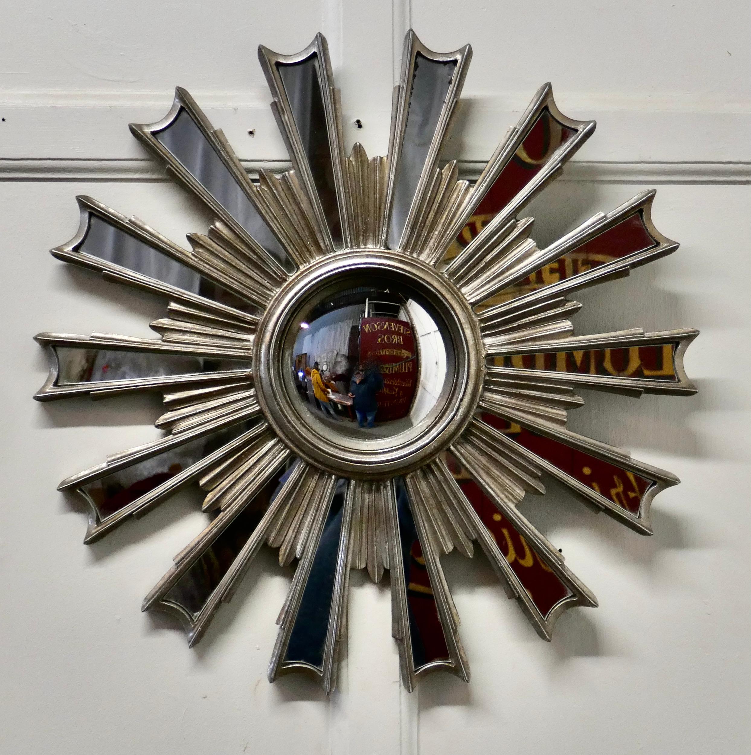 Resin French Retro Sunburst Industrial Look Polished Mirror For Sale
