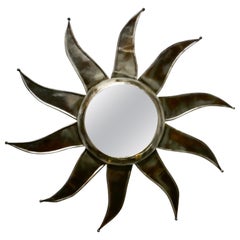 French Vintage Sunburst Industrial Look Polished Steel Mirror