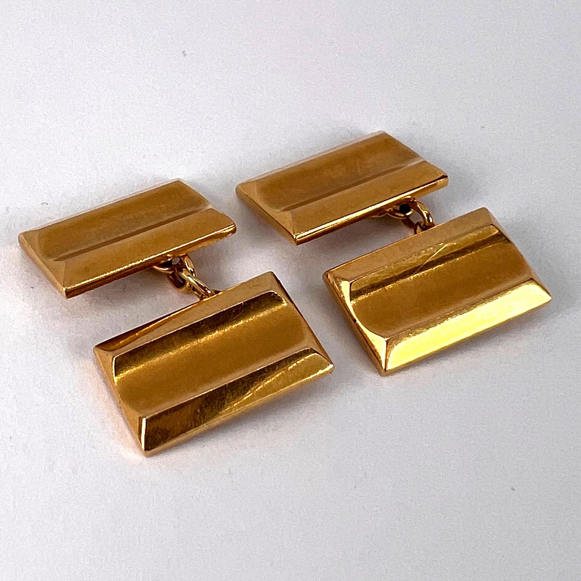 French Retro Tank-Style 18K Yellow Gold Cufflinks For Sale 11