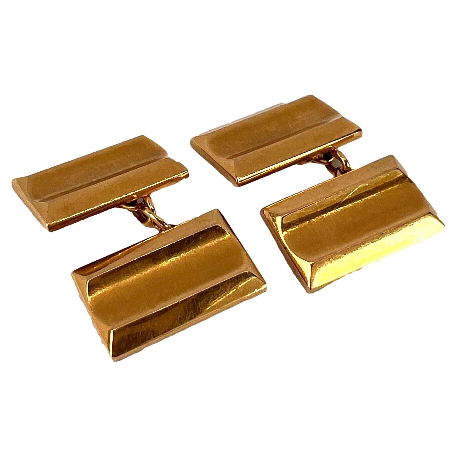 French Retro Tank-Style 18K Yellow Gold Cufflinks For Sale