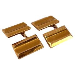 Gemelos retro franceses estilo tanque de oro amarillo de 18 quilates