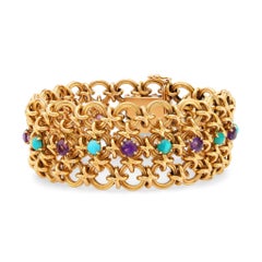 French retro turquoise amethyst 18k yellow gold bracelet