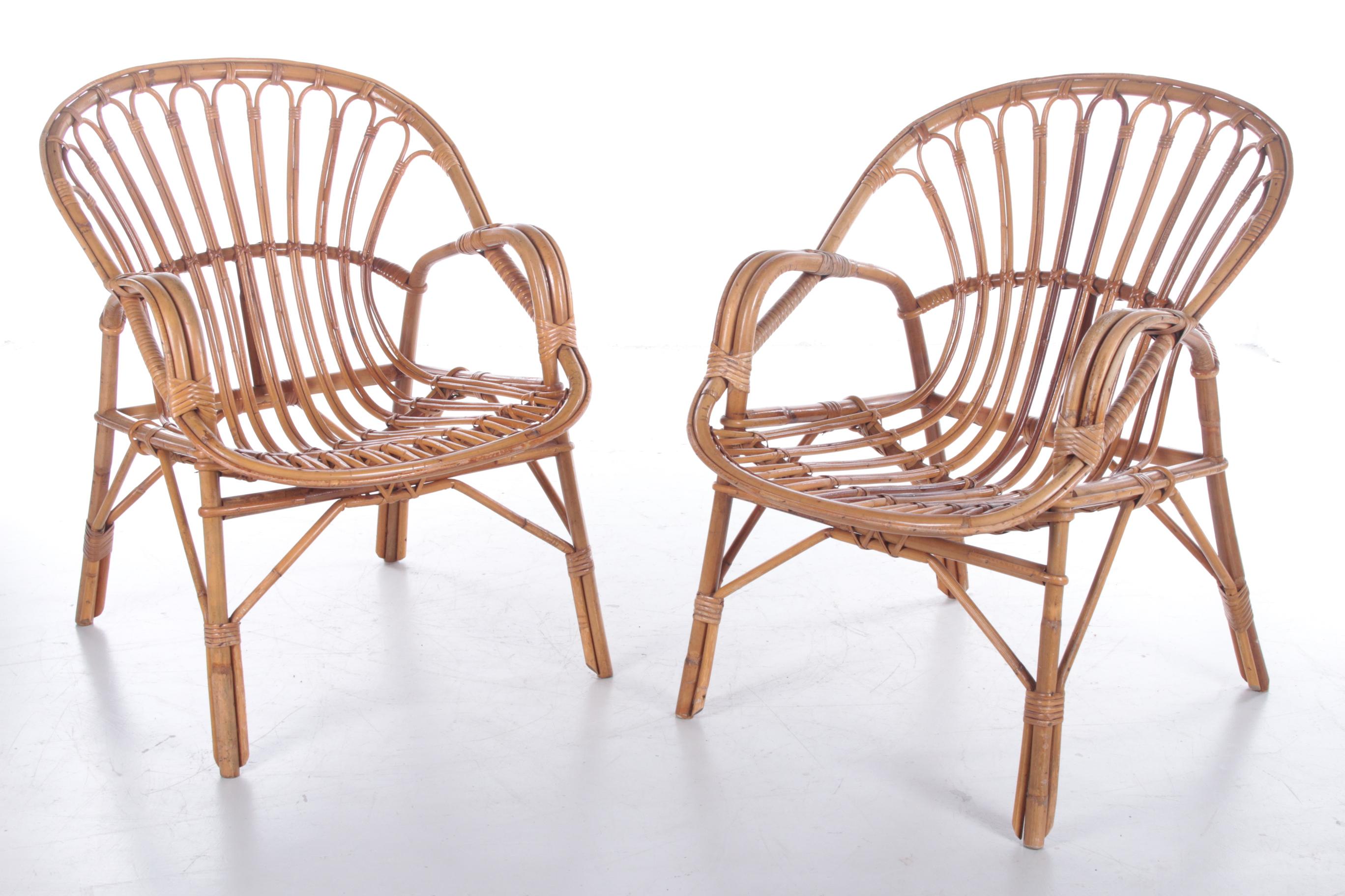 French Retro Vintage Bamboo Set of Armchairs from the 1960s 4
