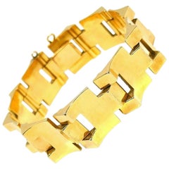 French Retro Yellow Gold Tank Track Bracelet