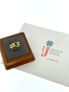 French Reversible 18kt Yellow Gold Ring with Diamonds and Emerald