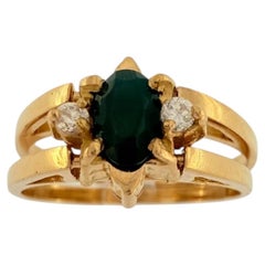 French Reversible 18kt Yellow Gold Ring with Diamonds and Emerald