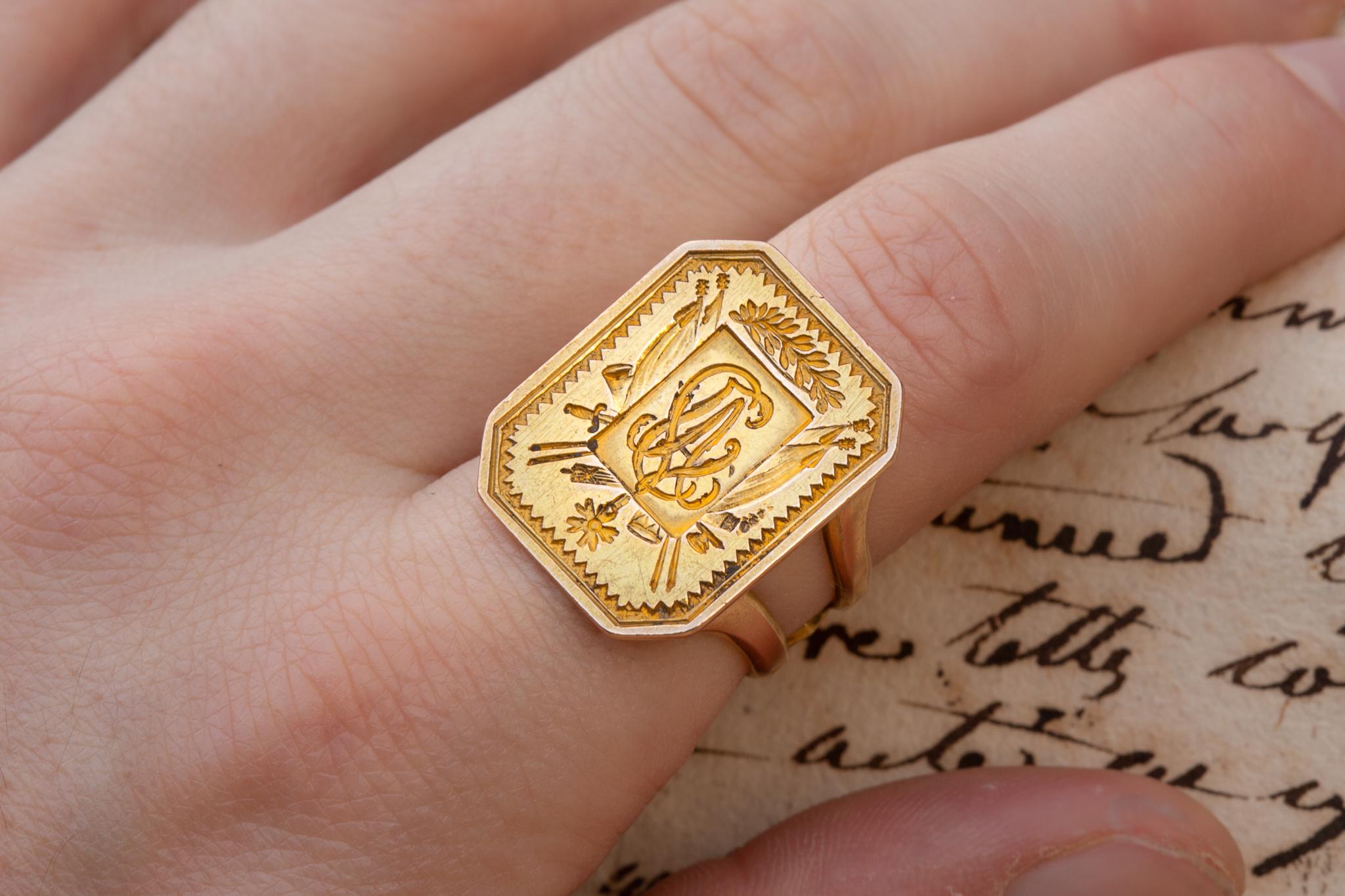 French Revolution Antique Gold Intaglio Signet Seal Ring First Empire Sceau 8