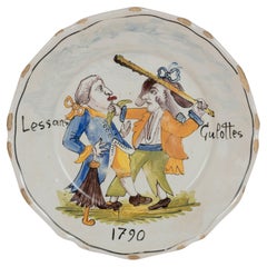 French Revolution Faience Plate, Hand-Painted, Circa 1790