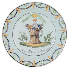 French Revolution Faience Plate, Hand-Painted, Circa 1790