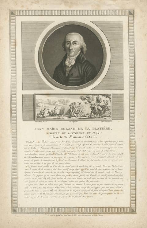 French Revolution Portrait of Roland, Girondist Minister, 1793 Engraving