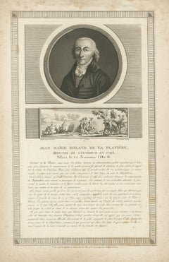 French Revolution Portrait of Roland, Girondist Minister, 1793 Engraving