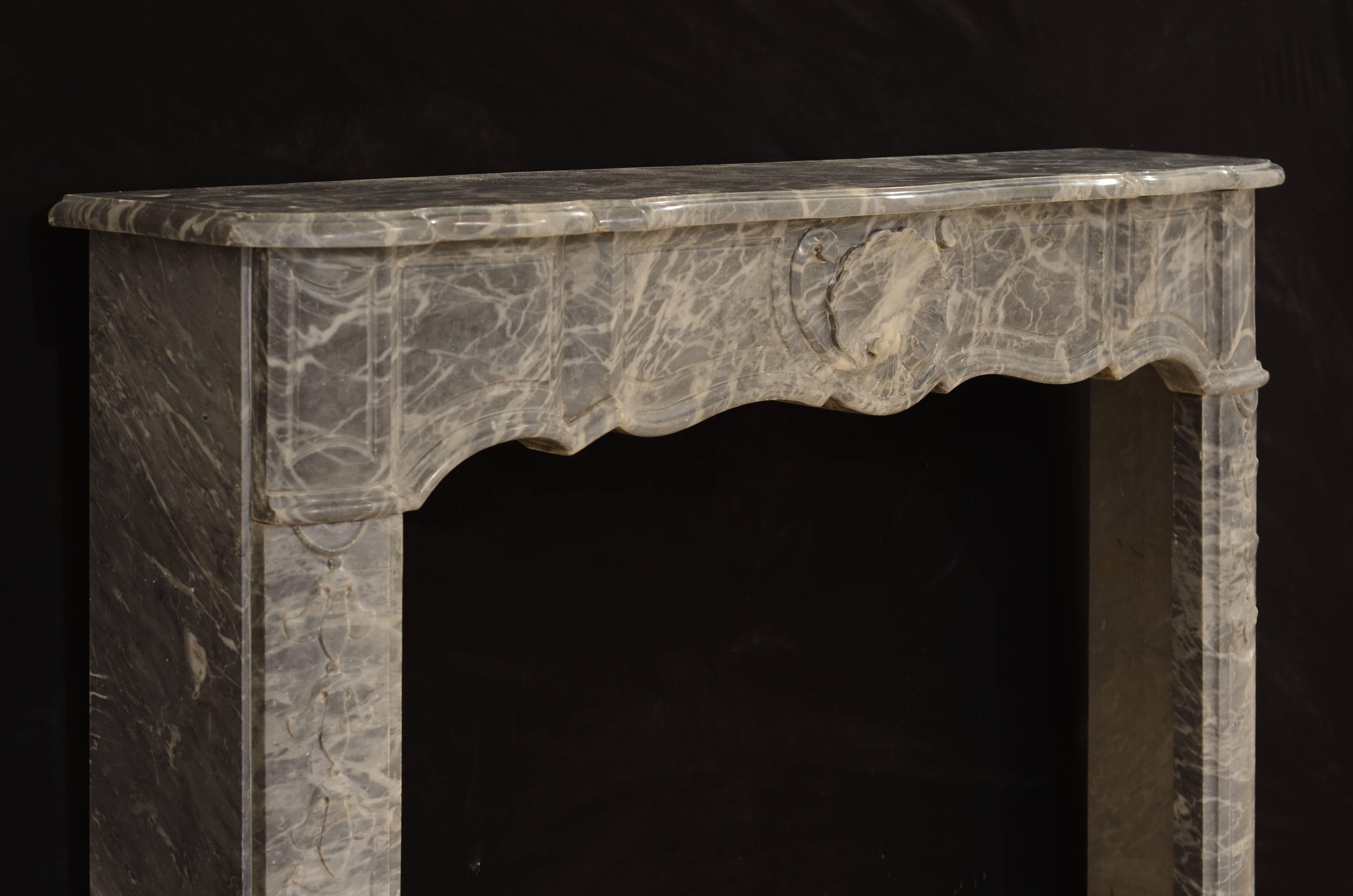 French Régence Fireplace Mantel in Grey Marble 1