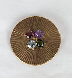 French Ribbed Gold Circle Brooch