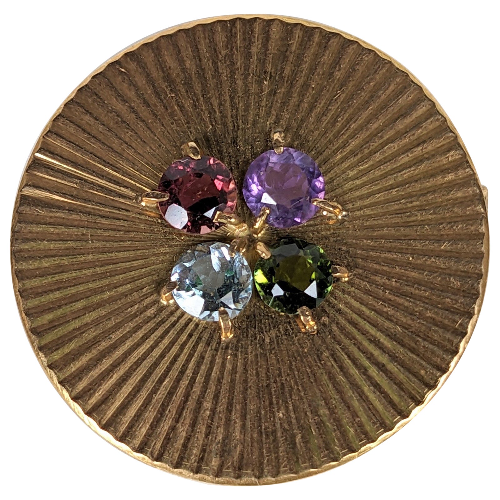 French Ribbed Gold Circle Brooch