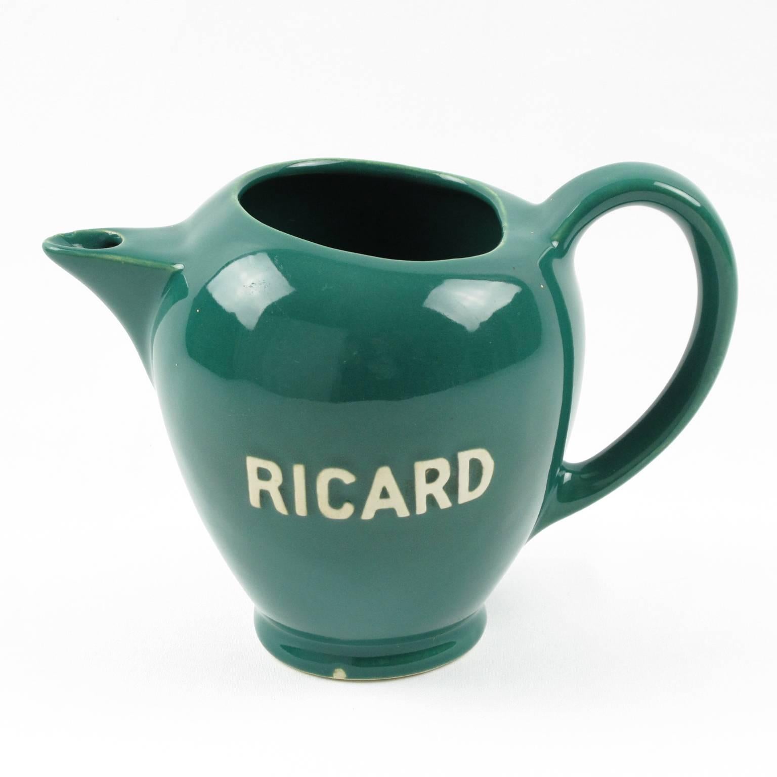 Französisch Ricard Midcentury Cafe Barware Wasserkrug oder Krug:: Satz von 4 (Keramik)