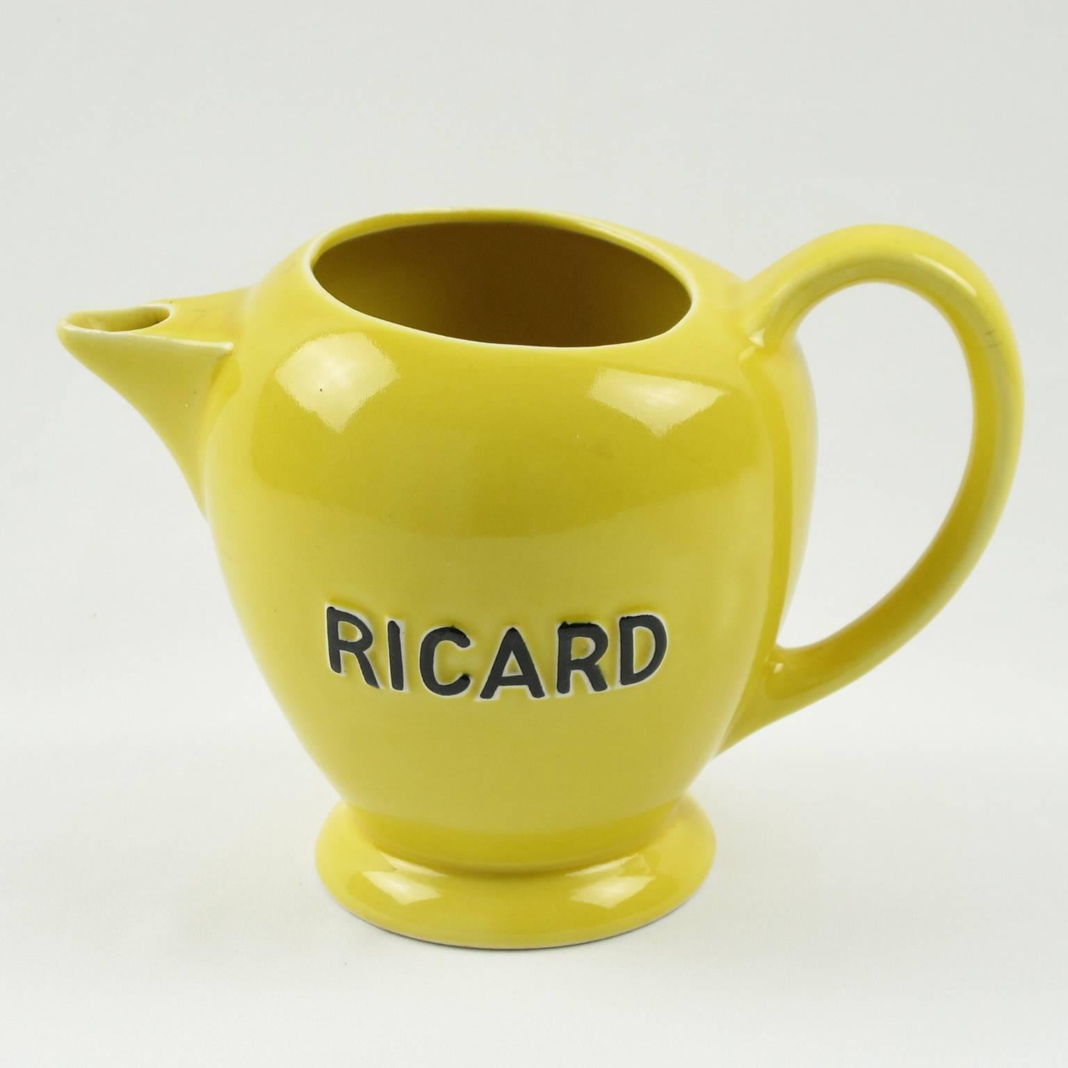 Ceramic French Ricard Midcentury Cafe Barware Water Pitcher or Jug, set of 4