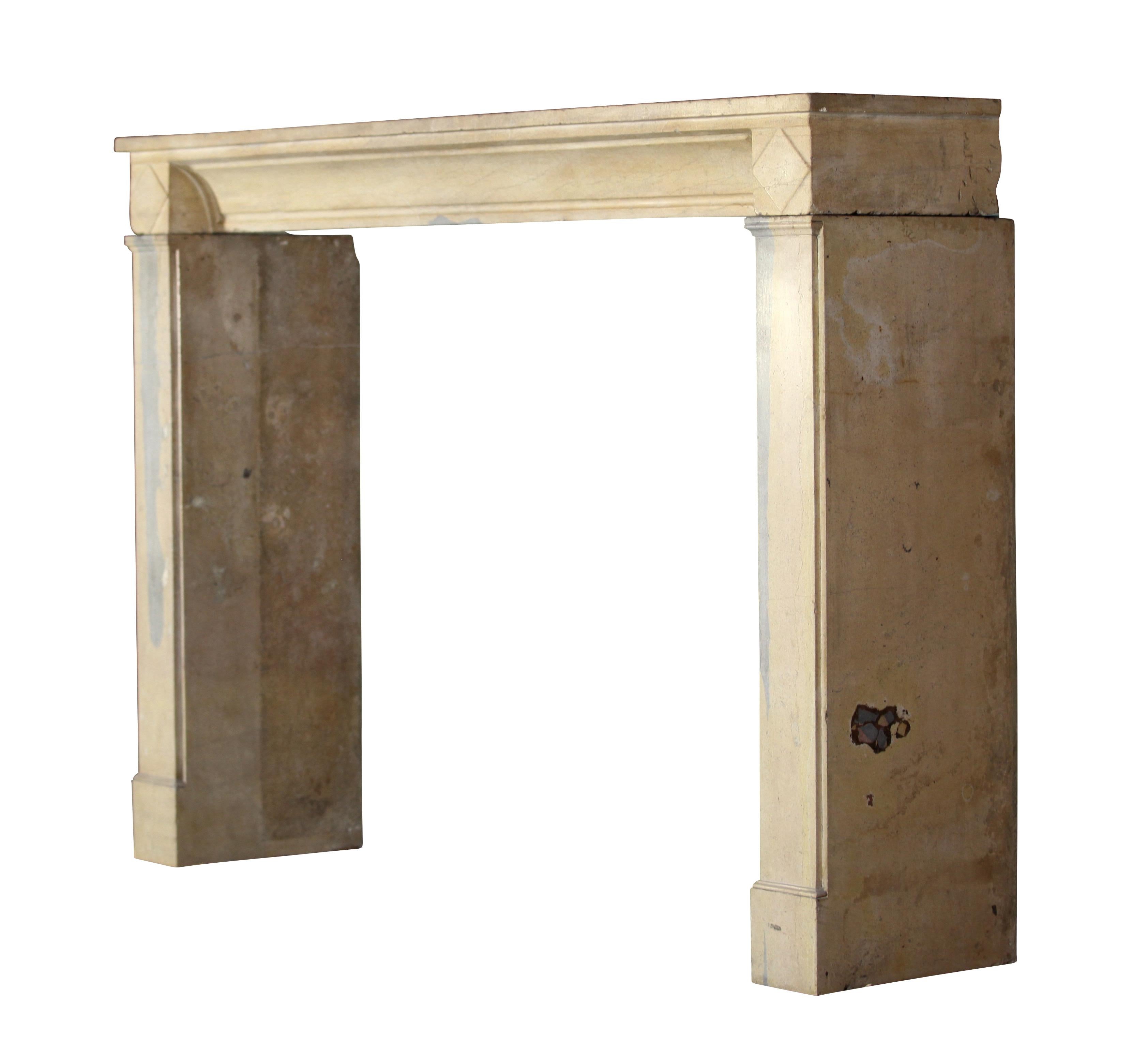 A bicolor shiny hard stone fireplace surrounds, limestone fireplace mantel from an abbey in the Beaujolais region made in the 19th century.
Measures:
161 cm exterior width 63.39 inch
113 cm exterior height 44.49 inch
134 cm interior width 52.76