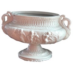 French Richly Decorated Centrepiece or Vase in White Porcelain