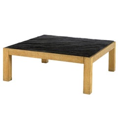 French Rift Oak Coffee Table with a Textured Slate Top