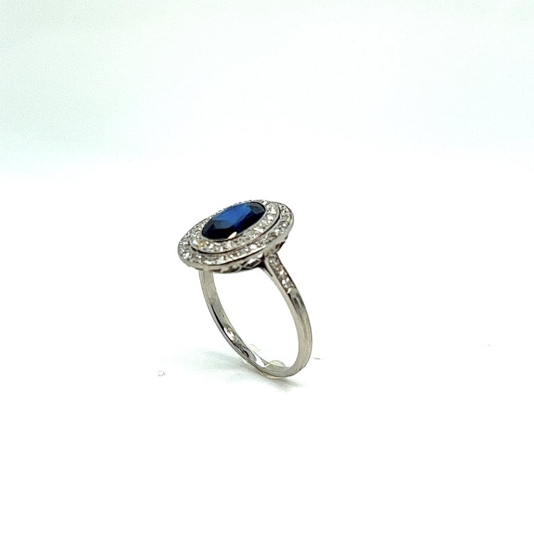 French Ring Blue Sapphire Platinum In Excellent Condition For Sale In Vannes, FR