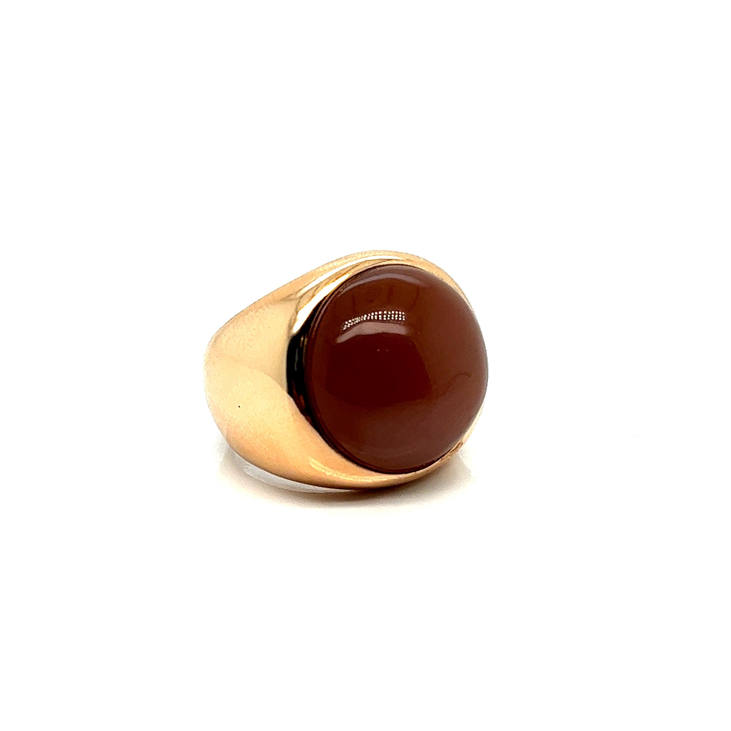Modern French Ring Cabochon Peach Moostone Rose Gold 18 Karat For Sale