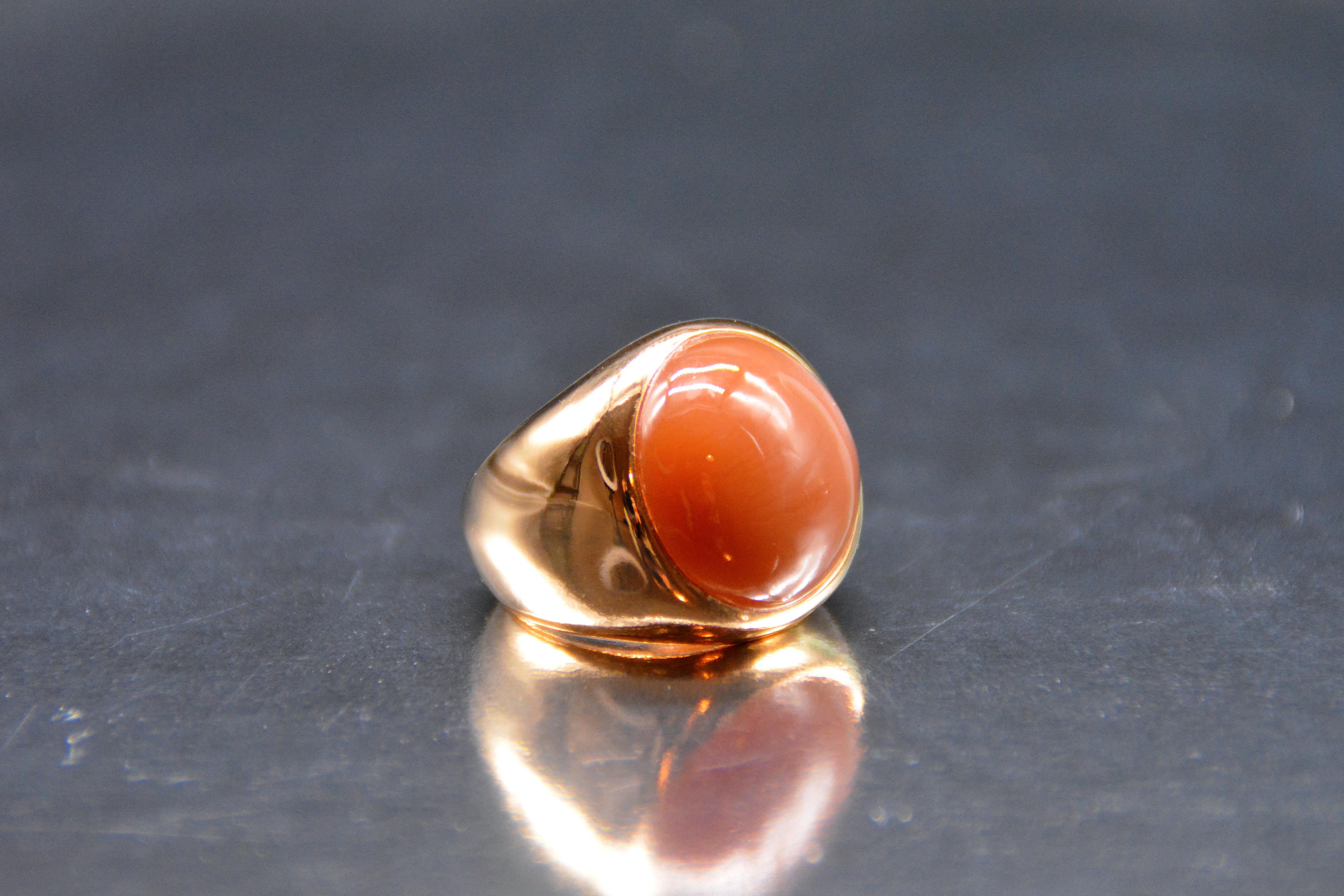 French Ring Cabochon Peach Moostone Rose Gold 18 Karat For Sale 1