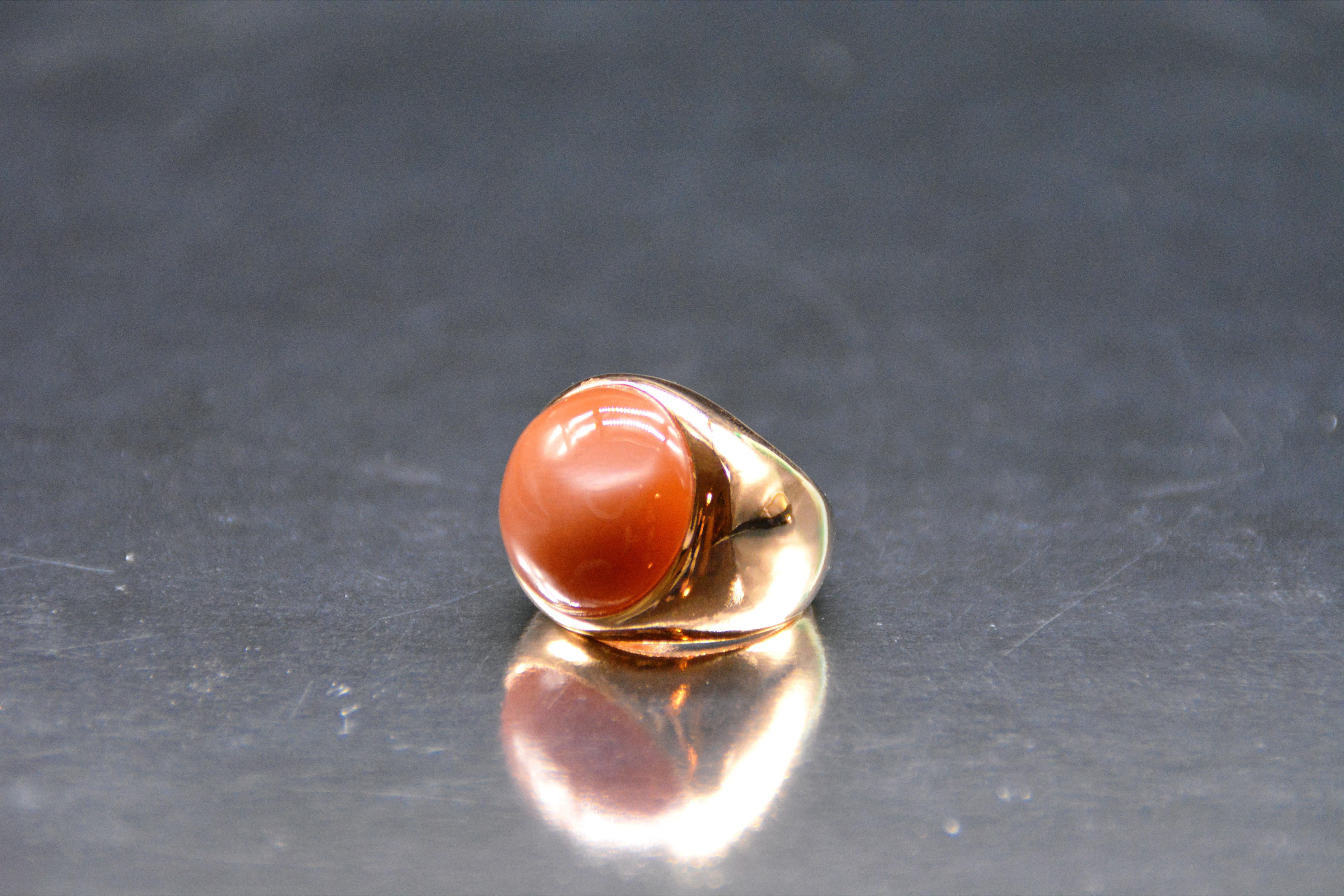French Ring Cabochon Peach Moostone Rose Gold 18 Karat For Sale 2